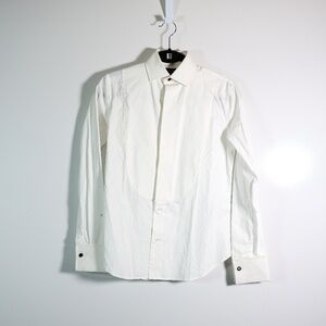 Ralph Lauren Black Label Cotton Poplin Collared Tuxedo Button Front Shirt White